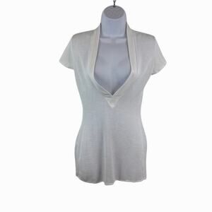 White Sheer Swim Coverup Plunge Neck Beach Pool Resortwear M